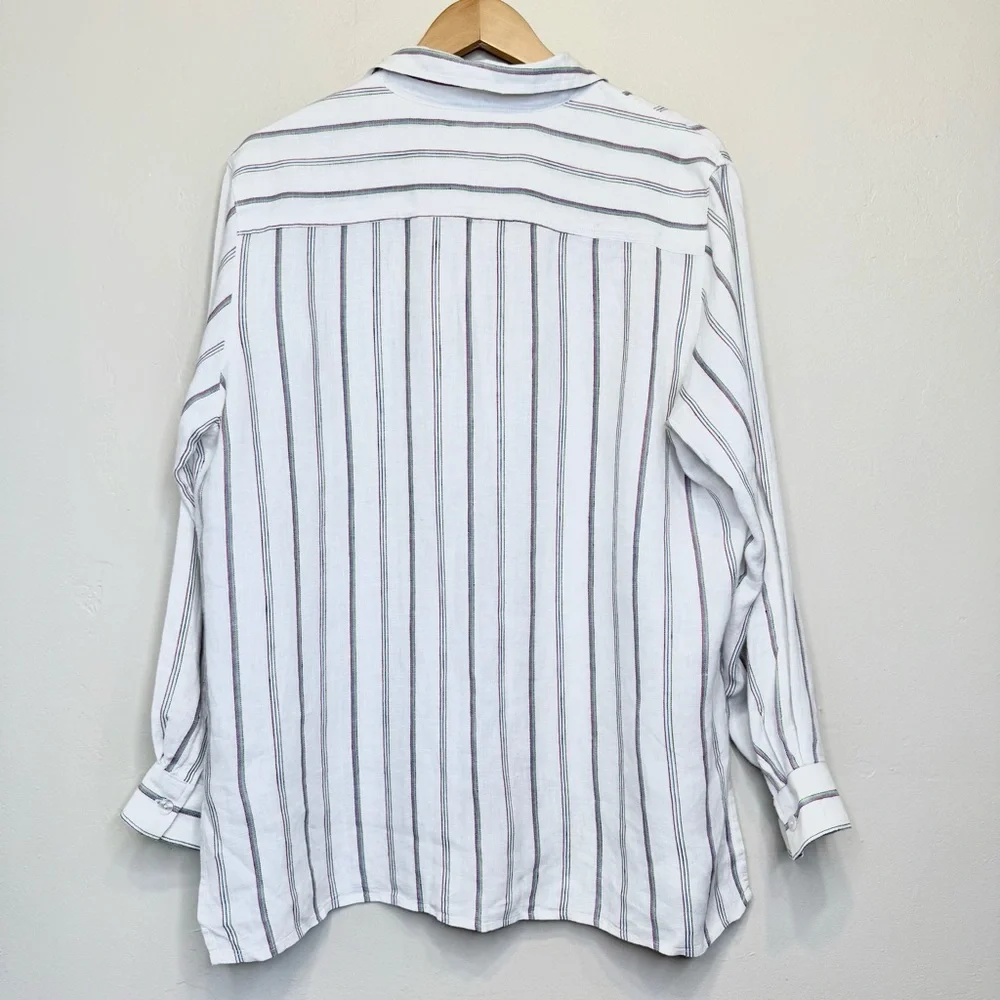 Chico's | Monterey Stripe Islander Linen Button Down Relaxed Casual Shirt - Picture 4 of 15